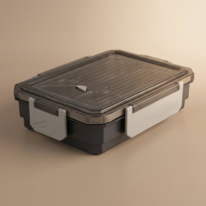 علبة تخزين بلاستيك الصحاح، 26x18.6x6.5 سم، مستطيل، مقسم أربع خانات - رمادي product image