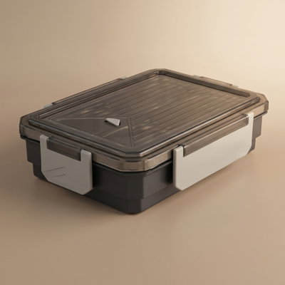 علبة تخزين بلاستيك الصحاح، 26x18.6x6.5 سم، مستطيل، مقسم أربع خانات - رمادي product image 1