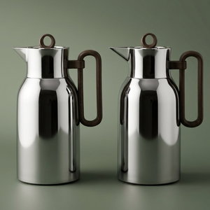 Al Saif Gallery Al Durra Thermos Set, 1/1 Liter, 2 Pieces, Glass Inner Container, Push Button, Wooden Handle - Silver product image
