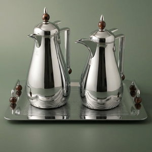 Al Saif Gallery Thermos set with Tofreya , 3 pieces, glass inner container, plastic outer shell - silver product image