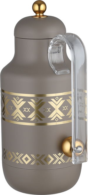 Al Saif Gallery Kkozami Thermos, 1 Liter, Glass Interior, Transparent Handle, Push-Button Lid - Gold Cappuccino product image 2