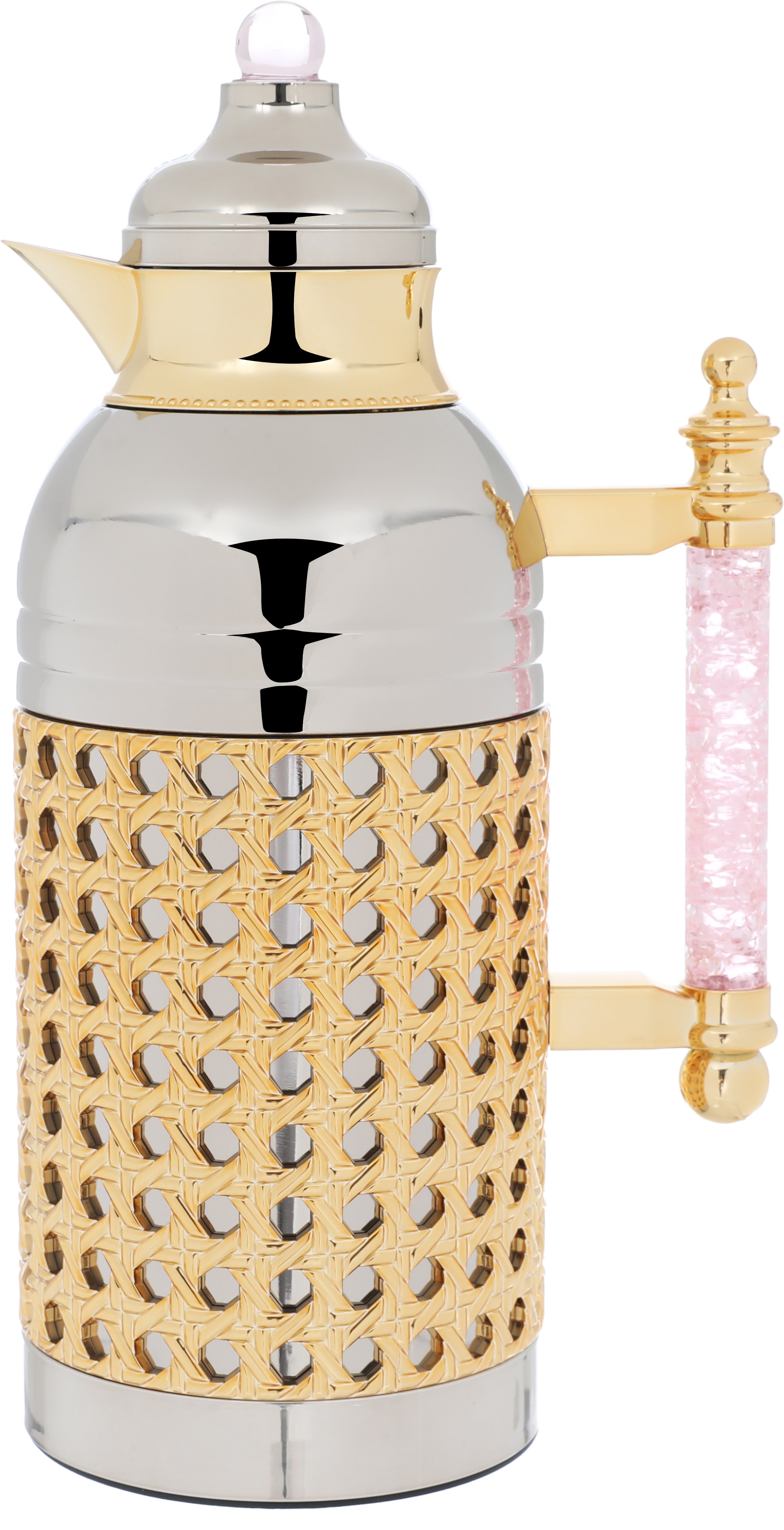 Al Saif Gallery Sarah thermos set, 1 liter, crystal handle, thermal glass inner case, steel outer case - silver gold product image 3