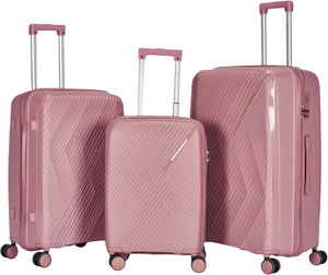 طقم شنط سفر بولي بروبيلين ليمرا، 3 مقاسات، 4 عجلات، بزاوية 360 درجة، LMA-PP521 - روزجولد product image