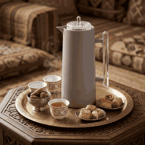 Glory Lean Thermos, 1 Liter, Glass Inner Container, Pump, Transparent Handle - Cappuccino product image 2