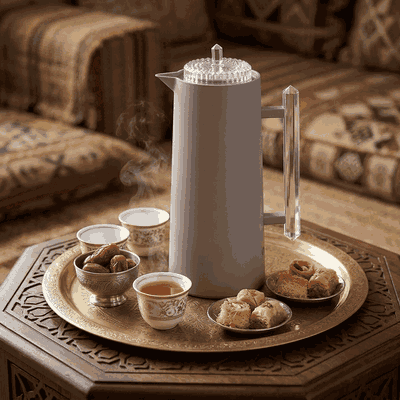 ترمس لين جلوري، 1 لتر،حافظة داخلية زجاج، ضغاط، يد شفاف - كابتشينو product image 2