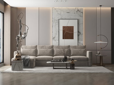 Modern L-shaped Swedish wood sofa, 340 x 160 cm, Chanel fabric - light beige product image 4