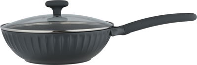 Robust aluminum frying pan, 28 cm, plastic handle, glass lid, Teflon interior - dark gray product image 3