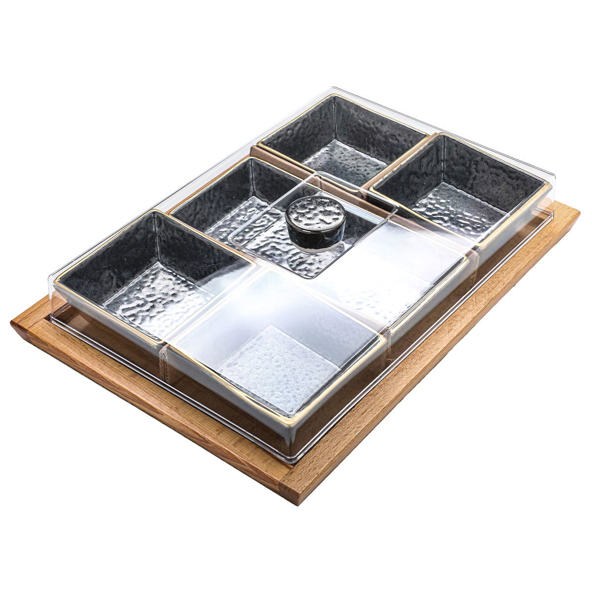 Al Saif Gallery porcelain yogurt set, with wooden stand and lid - black product image