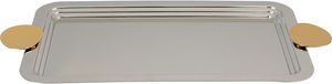 Al Saif Gallery stainless steel serving tray, 43x26.5x2.2 cm, rectangular, gold-silver handle product image