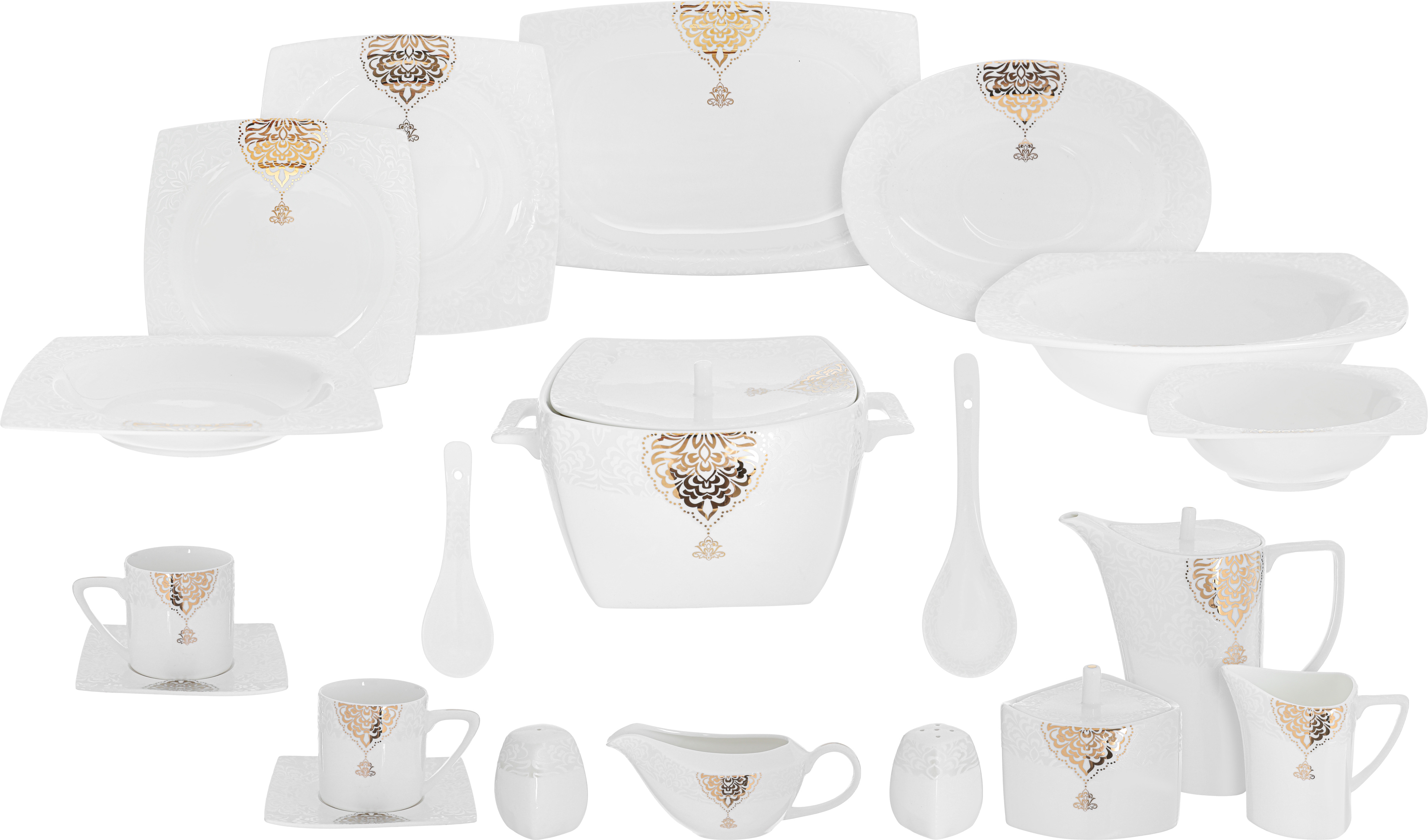 طقم سفرة بورسلان دانيا، 77 قطعة - ابيض ذهبي product image