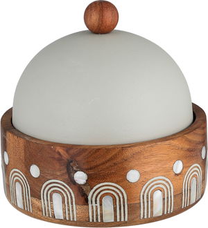 Al Saif Gallery Sword Gallery Wooden Date Palm Tree, 13.5x13.5x13 cm, Steel Lid, Round - Light Wood Gray product image