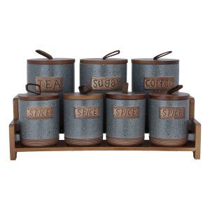 Al Saif Gallery porcelain box set, 8 pieces, wooden stand - grey product image 2