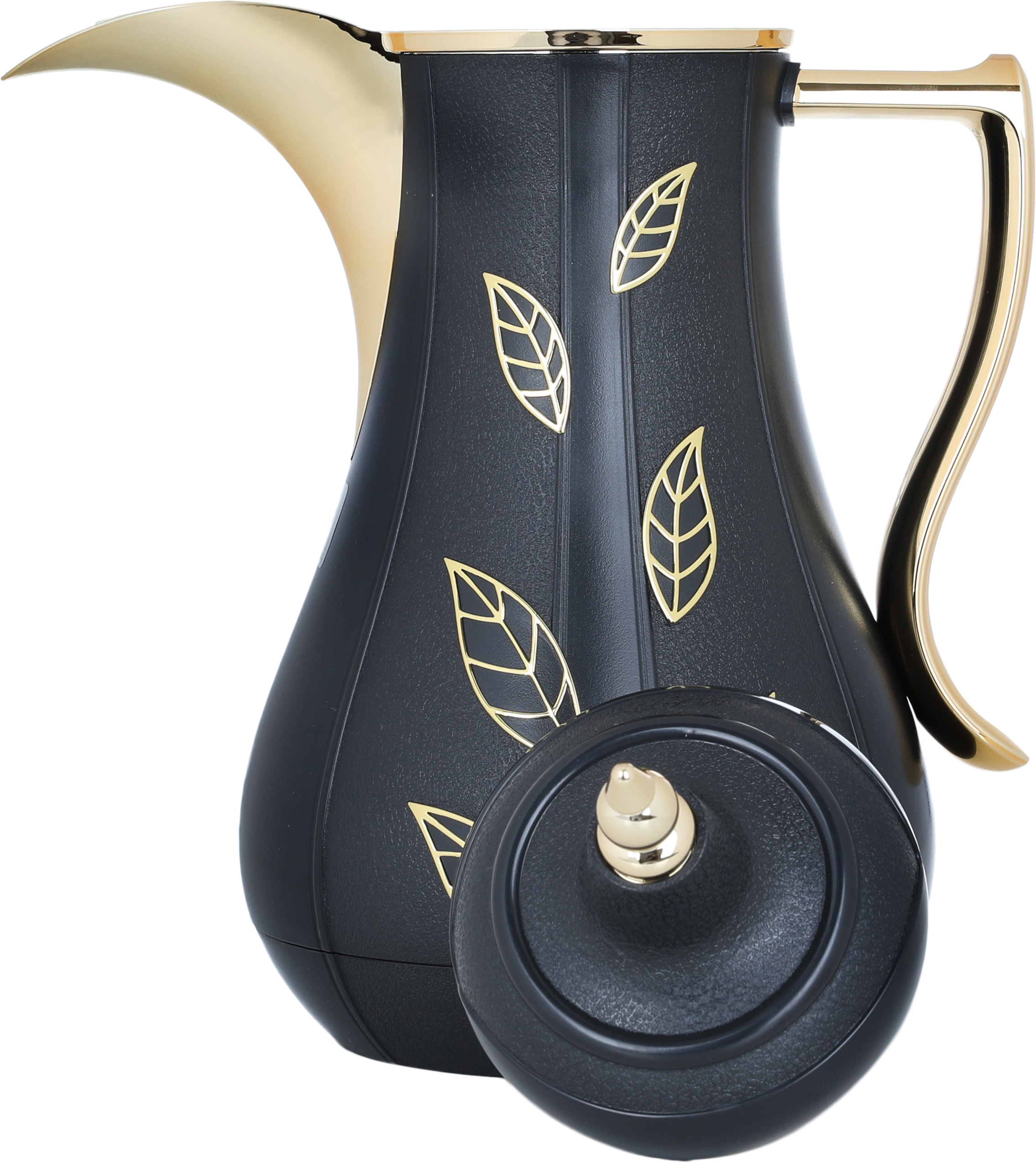 Al Saif Gallery Salma thermos set, 1 liter, golden pattern, 2 pieces, thermal glass inner shell, plastic outer shell - black product image 4