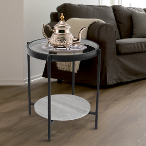 طاولة جانبية مودرن زجاج و خشب MDF، 55×50 سم - رمادي product image