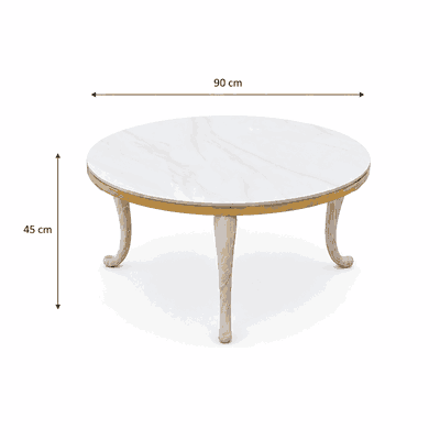 طقم طاولات سيراميك و معدن، 5 قطع - ذهبي ابيض product image 2
