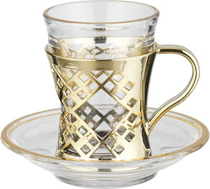 طقم بيالات مارية زجاج سيف بلص، 12 قطع - شفاف ذهبي product image 2