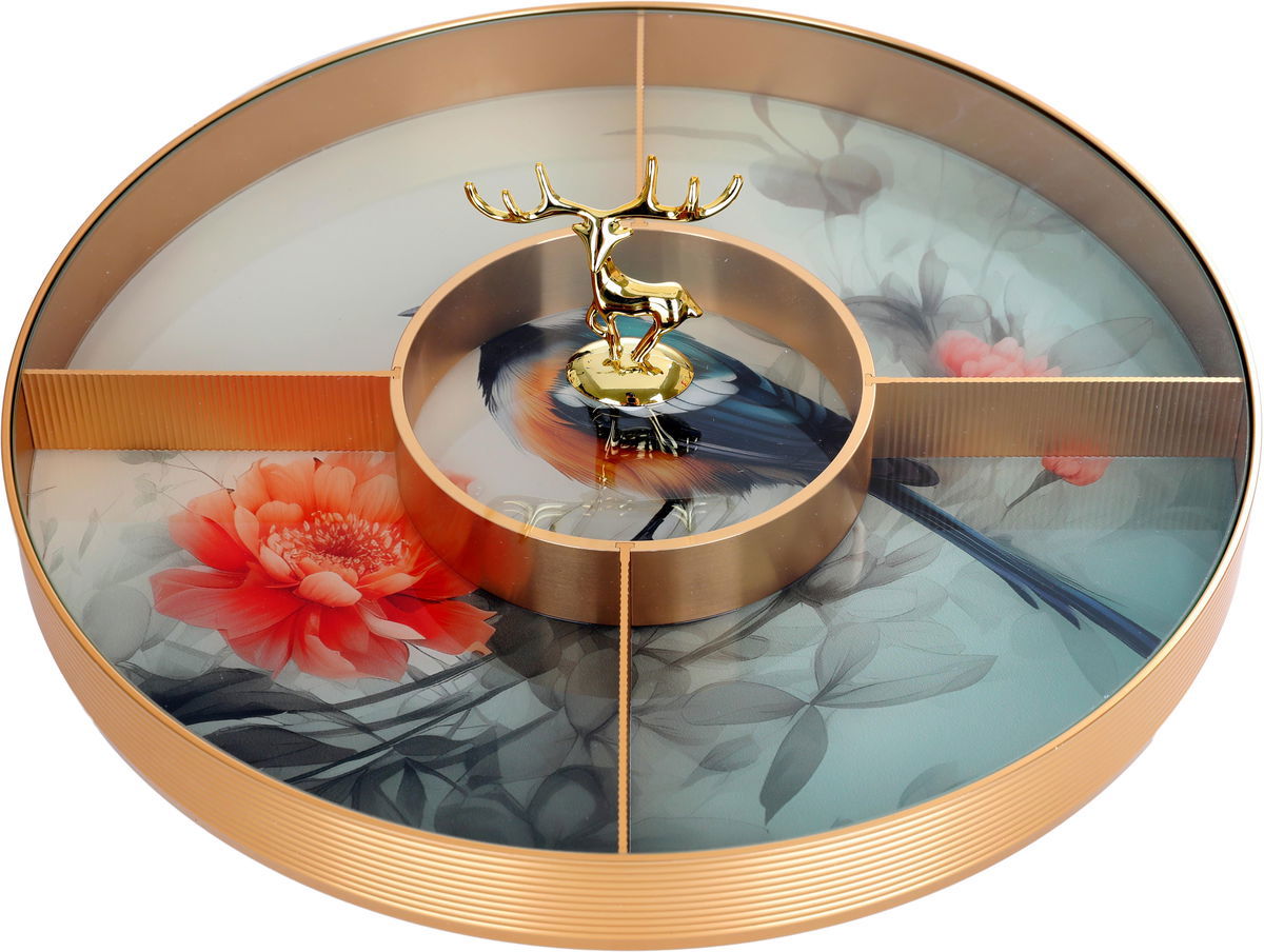 Al Saif Gallery porcelain serving plate, 31x31x4 cm, five-sided, clear cover - gold product image
