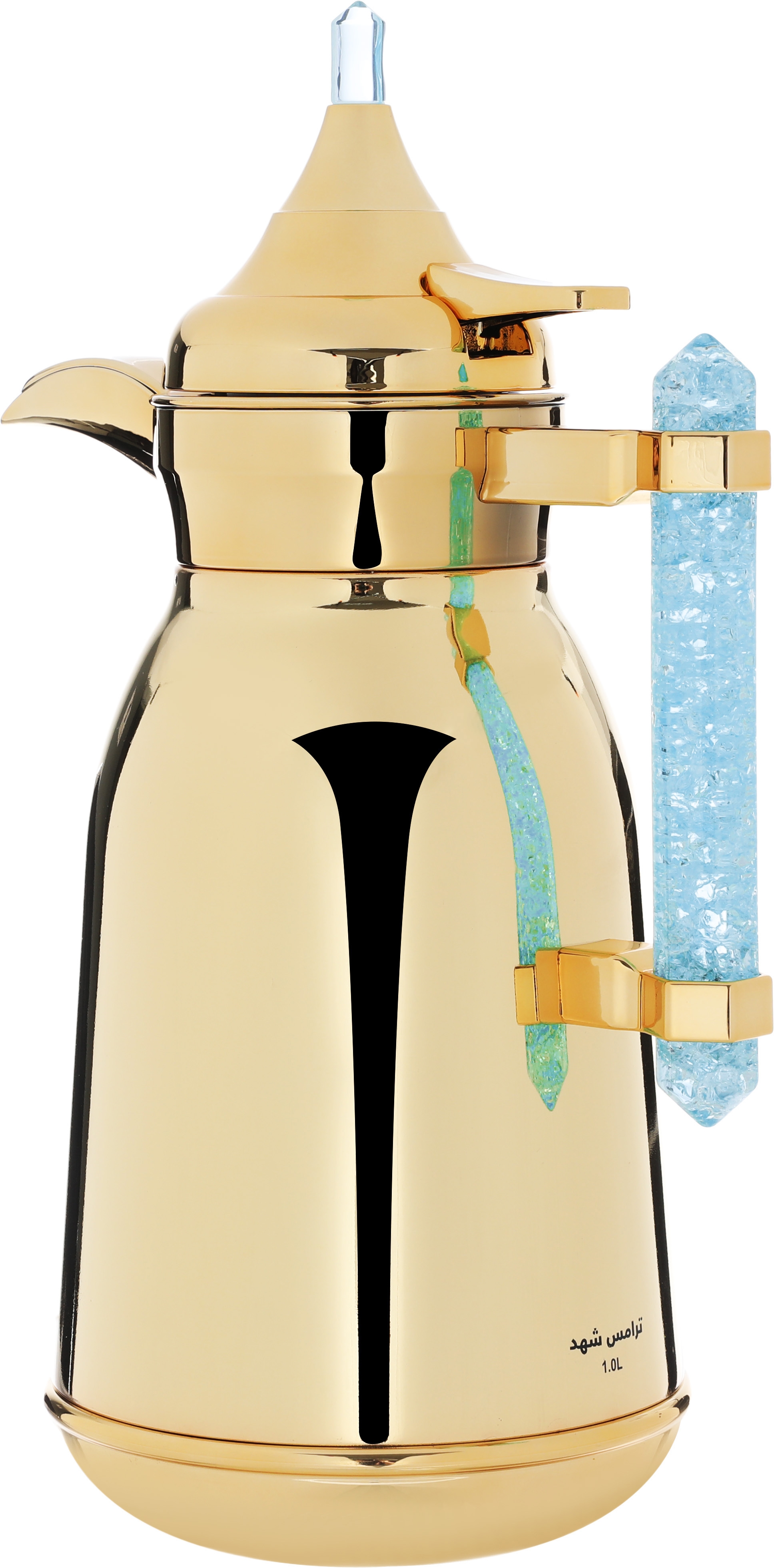 Al Saif Gallery Shahad thermos set, 1 liter, crystal handle, thermal glass inner case, steel outer case - gold product image 5