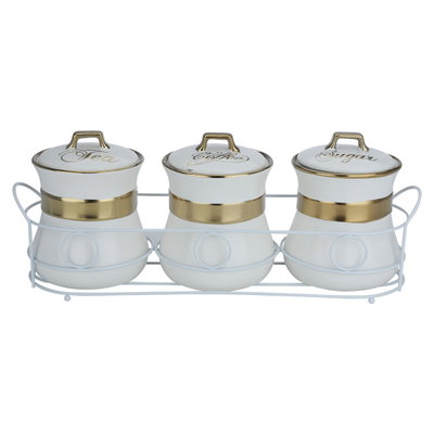 طقم علب بهار بورسلان السيف غاليري، بخط مذهب، عدد 3، بستاند - أبيض product image 2