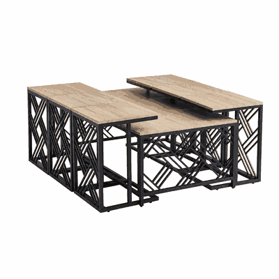 طقم طاولات خشب MDF و معدن، 7 قطع - اسود بني product image 2