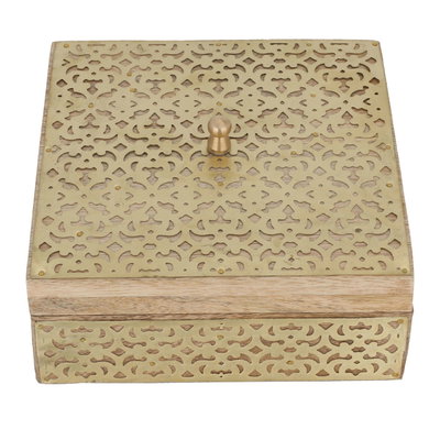 Al Saif Gallery Wooden Box, 17X17X7 cm - Gold product image 1