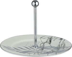 شيالة تقديم بورسلان السيف غاليري، 19.5x19.5x14 سم، دائري، مسكة يد استيل - أبيض رمادي product image 2