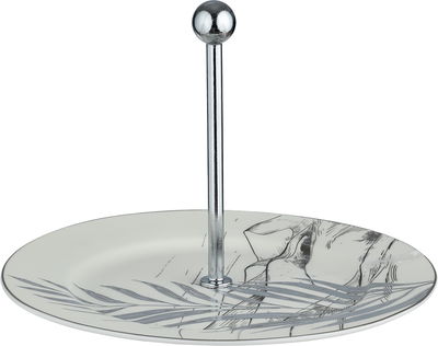 شيالة تقديم بورسلان السيف غاليري، 19.5x19.5x14 سم، دائري، مسكة يد استيل - أبيض رمادي product image 2