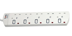 Koolen 301100006 electrical extension cord, 5 meters, 5 outlets - White product image