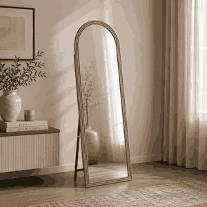 مراية ستاند زجاج، 170×60 سم، ستاند معدن، اطار خشب MDF - رمادى product image