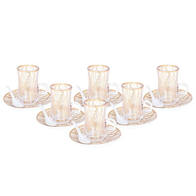طقم تقديم بيالات وفناجين قهوة مع الصحن زجاج السيف غاليري، 26 قطعة، نقش ذهبي - أبيض product image 2