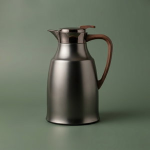Al Saif Gallery Al-Diriyah Thermos, 1 liter, glass inner container, stainless steel outer casing, pusher - glossy black wood finish product image