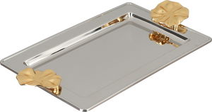 Al Saif Gallery stainless steel serving tray, 30x18.5x2 cm, rectangular, gold-silver handle product image 2