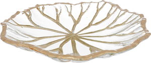 Al Saif Gallery glass dessert dish, 20 x 20 x 3 cm, circular, golden pattern, small - transparent product image