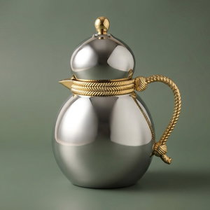 Al Saif Gallery Stainless Steel Dallah Thermos, 0.5 Liter, Gold Handle, Self-Service, Push-Button - Gold/Silver product image