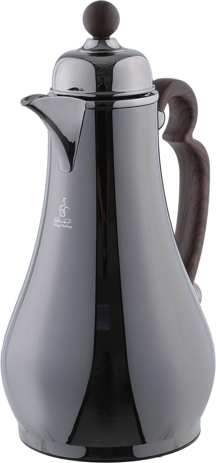 Alsaif Gallery Al-Asalah Thermos Set, 1/1 liter, glass interior, stainless steel exterior, dark wooden handle, press - glossy black product image 8