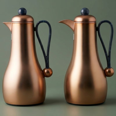 Al Saif Gallery Gheem Thermos Set, 2 Pieces, 1/1 Liter, Glass Inner Container, Blue Handle - Copper product image 1