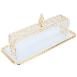 Al Saif Gallery serving tray with steel lid, rectangular - golden white product image