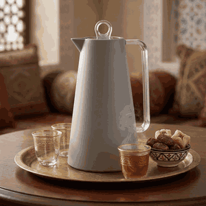 Glory Helena Thermos, 1 liter, glass interior, transparent handle, push-button lid - Cappuccino product image 2