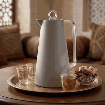 Glory Helena Thermos, 1 liter, glass interior, transparent handle, push-button lid - Cappuccino product image 2