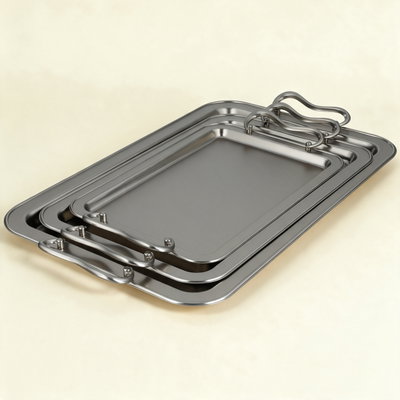 طقم صواني تقديم استيل الجهوري، 3 قطع - فضي product image 1