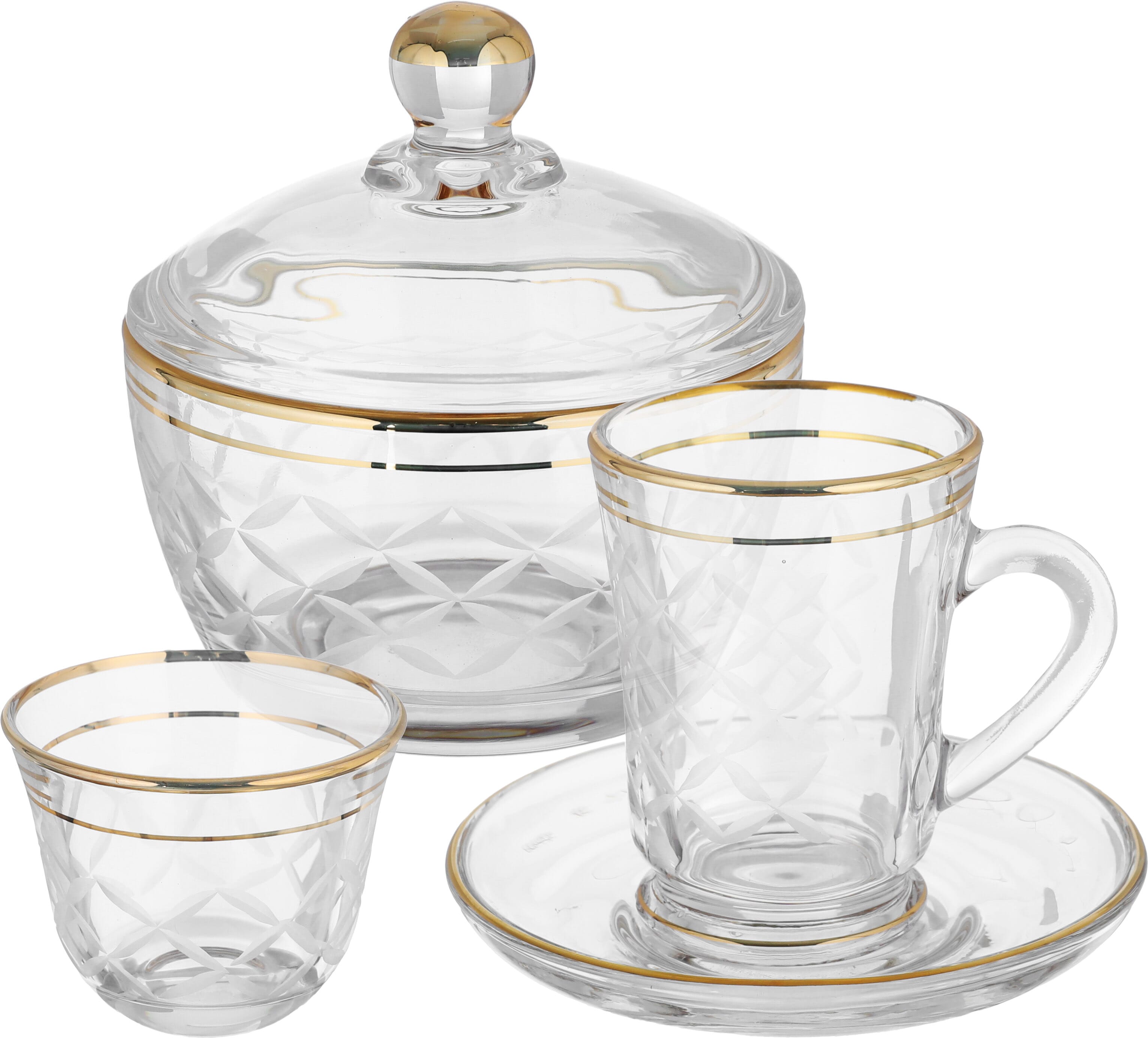 طقم تقديم شاي وقهوة زجاج السيف غاليري، بذهبي، 26 قطعة - شفاف product image 1