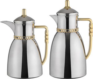  Al Saif Gallery Bayan Thermos Set, 0.7/1 Liter, 2 Pieces, Tempered Glass Inner Container, Gold-Silver Shiny Handle product image
