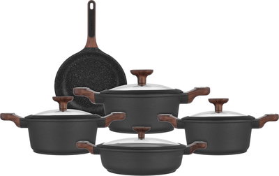 Robust Granite and Aluminum Cookware Set with Glass Lid, 9 Pieces - Black product image 2