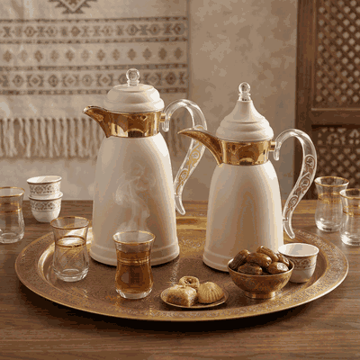 طقم ترامس قمر السيف غاليري، 0.7 / 1 لتر، حافظة داخلية زجاج حراري، هيكل خارجي استيل - بيج product image 2