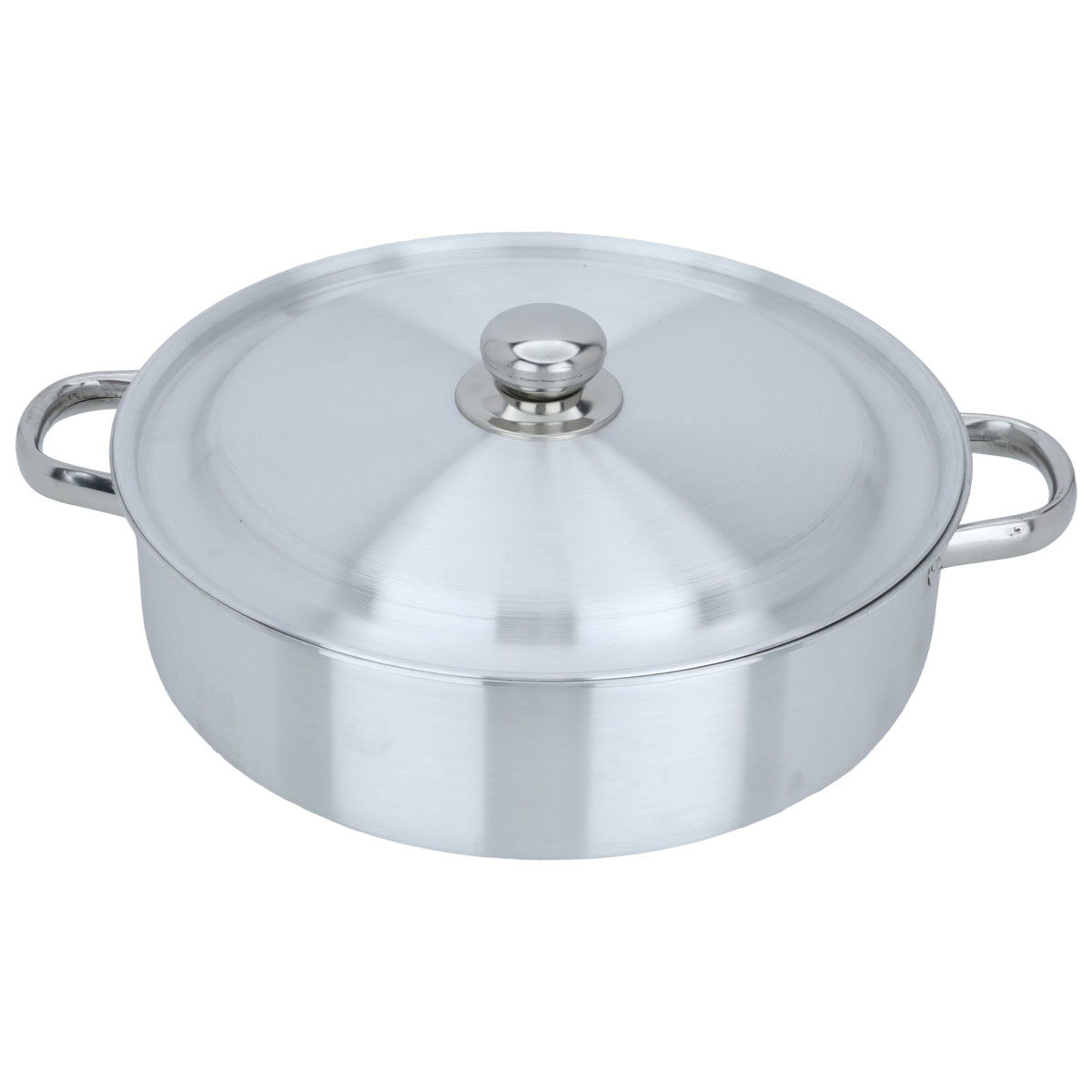 Robust aluminum oven tray, 32 cm, round, with lid, two handles - silver product image 2