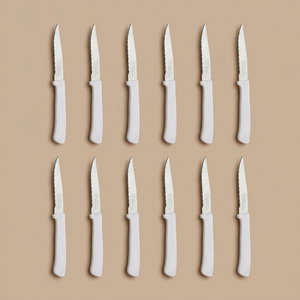 طقم سكاكين ستانلس استيل السيف بلص، 9 سم،12 حبة، يد بلاستيك - فضي أبيض product image
