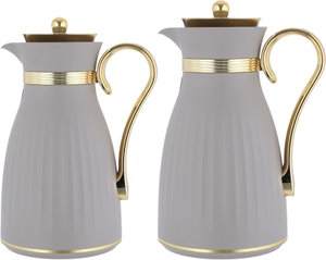 Al Saif Gallery Danat thermos set, 1/0.7 liter, thermal glass inner shell, plastic outer shell - light gray product image 2