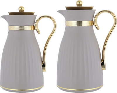 Al Saif Gallery Danat thermos set, 1/0.7 liter, thermal glass inner shell, plastic outer shell - light gray product image 2