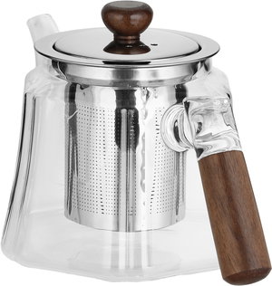 ابريق شاي مع مصفاة ستانلس ستيل زجاج السيف غاليري، يد خشبي غامق - فضي شفاف product image 2