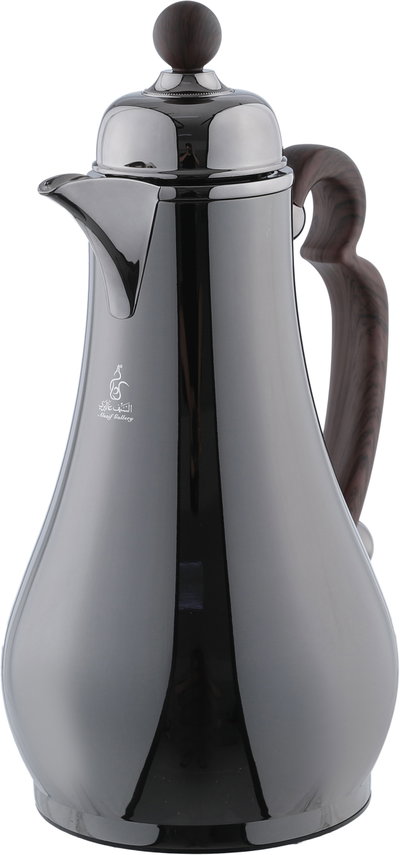 Al Saif Gallery Asalah Thermos Set, 2 pieces, 1/1 liter, glass interior, dark wood handle, push-button - black product image 9